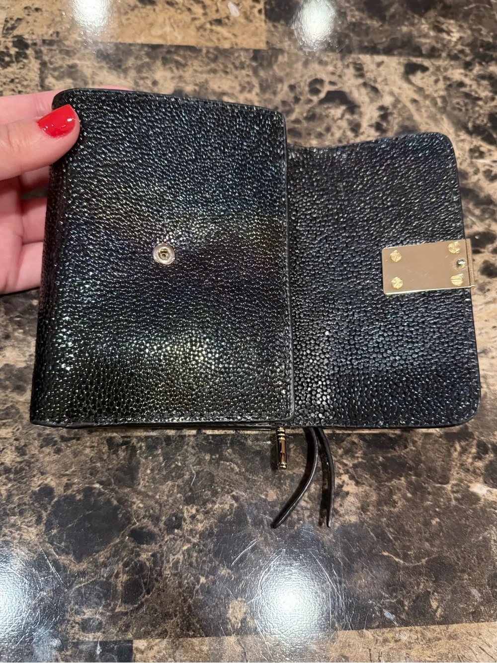 ❌SOLD❌🌟 Rare Henri Bendel Petrol Oil Slick Iridescent Trifold Wallet 🌟 - Picture 9 of 16